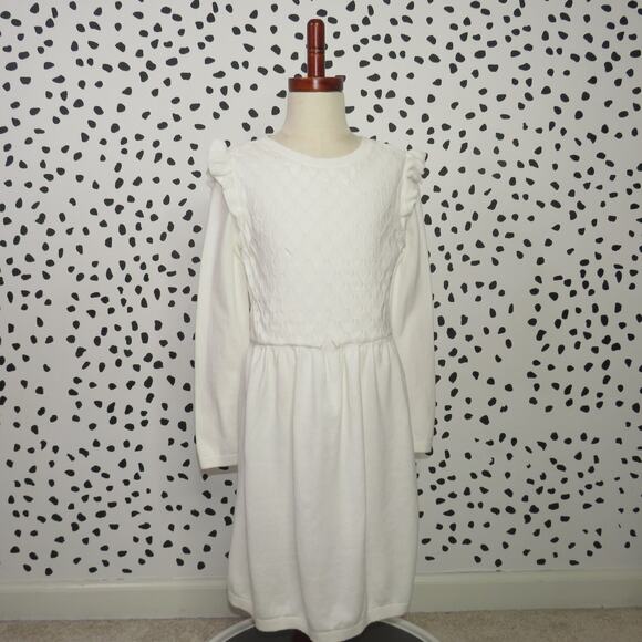 Carter’s White Long Sleeve Ruffle Shoulder Girls Sweater Dress - Picture 1 of 7